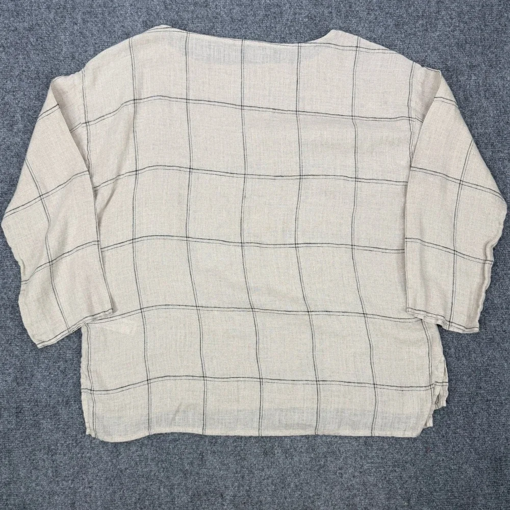 Eileen‎ Fisher Windowpane Organic Linen Blouse Size M Coastal Grandma Lagenlook